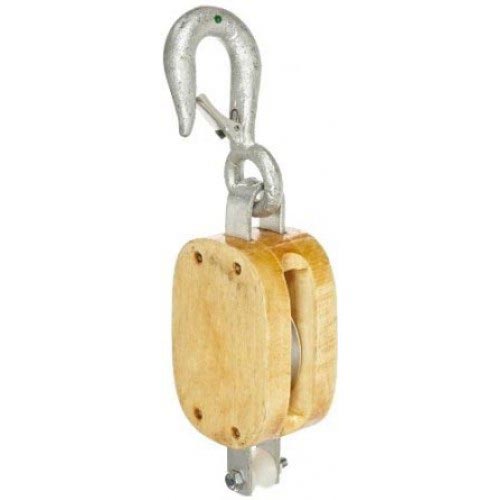 10 in. Extra Heavy Wood Shell Block Triple Sheave - WLL 10000 lb - Swivel  Hook w/Latch - 1-1/4 in. Manilla Rope